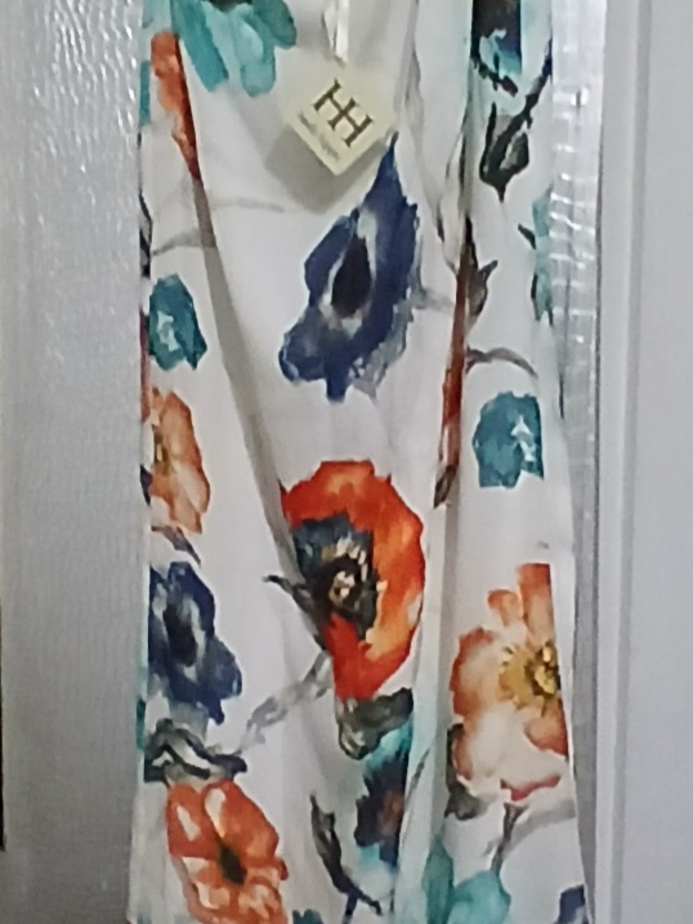 Haute Hippie White Maxi Skirt with Blue, Orange & Teal Floral Print